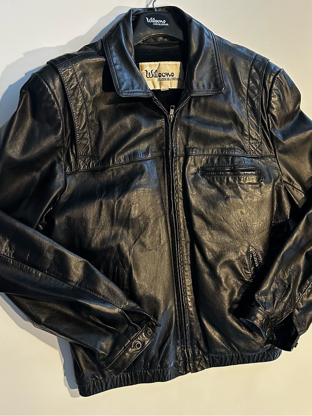 Vtg Wilson's Suede & Leather Jacket Men's Size 44 Black Motorcycle Biker Grunge